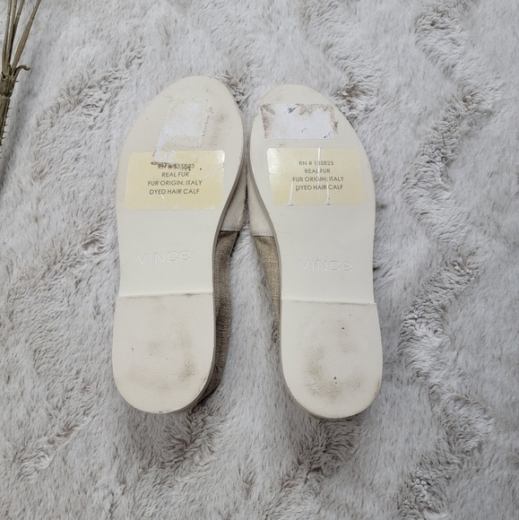 Vince Dyed Italian Calf Hair Slip On Cream Neutral Open Toe Shoes Size 6M - Picture 7 of 8